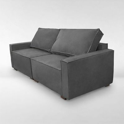 Sofá 2 Metros Contemporâneo Sala Estar Luxo Moderno Suede cinza Escuro