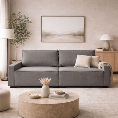 Sofá 2 Metros Contemporâneo Sala Estar Luxo Moderno Suede cinza Escuro