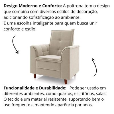 Poltrona Para Sala Confortável Decorativa Isa Linho bege