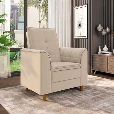 Poltrona Para Sala Confortável Decorativa Isa Linho bege