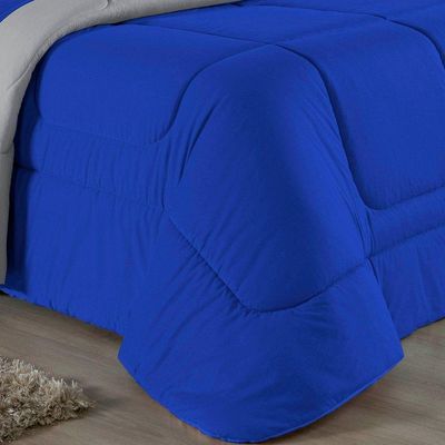 Edredom Queen Nobre 1 Peça Dupla Face 2,40m X 2,60m Malha 100% Algodão - Royal / Cinza