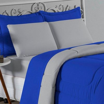 Edredom Queen Nobre 1 Peça Dupla Face 2,40m X 2,60m Malha 100% Algodão - Royal / Cinza