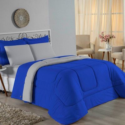 Edredom Queen Nobre 1 Peça Dupla Face 2,40m X 2,60m Malha 100% Algodão - Royal / Cinza