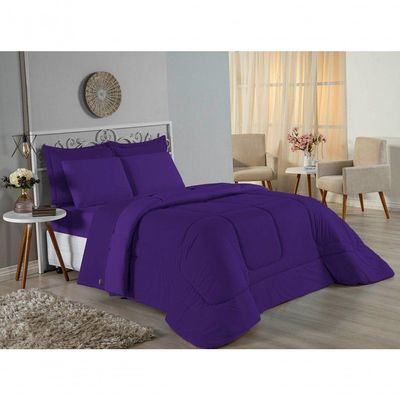 Edredom Queen Nobre 1 Peça Dupla Face 2,40m X 2,60m Malha 100% Algodão - Roxo