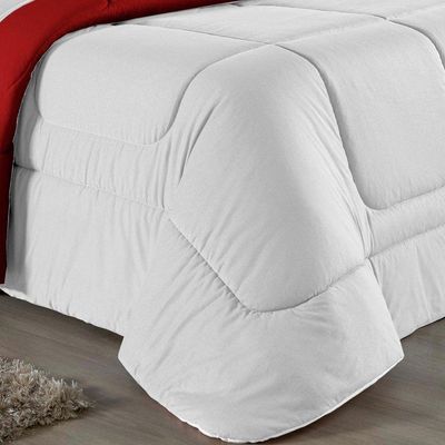Edredom Queen Nobre 1 Peça Dupla Face 2,40m X 2,60m Malha 100% Algodão - Branco / Vermelho