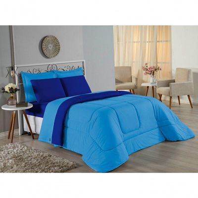 Edredom Casal Nobre 1 Peça Dupla Face 2,00m X 2,20m Malha 100% Algodão - Turquesa / Royal