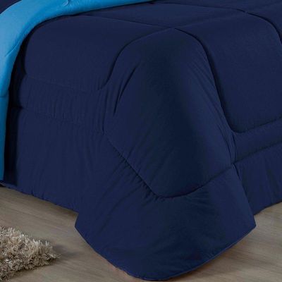 Edredom Queen Nobre 1 Peça Dupla Face 2,40m X 2,60m Malha 100% Algodão - Azul-marinho / Turquesa