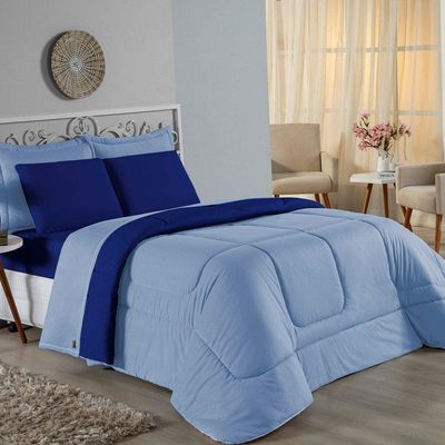 Edredom Queen Nobre 1 Peça Dupla Face 2,20m X 2,40m Malha 100% Algodão - Azul-bebê / Royal