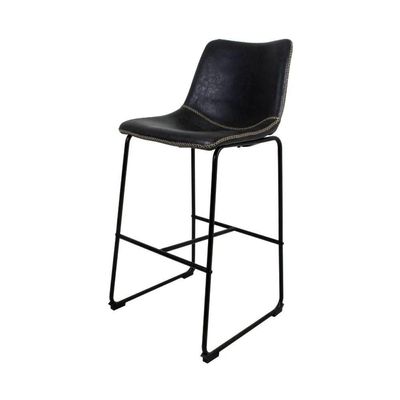 Banqueta Munich Estofada Preta Com Encosto 74cm Base Metálica
