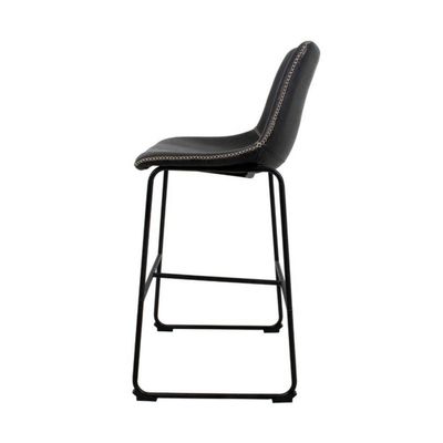 Banqueta Munich Estofada Preta Com Encosto 74cm Base Metálica