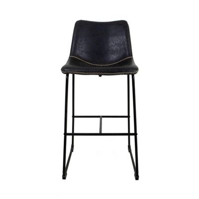 Banqueta Munich Estofada Preta Com Encosto 74cm Base Metálica
