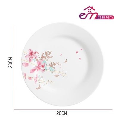 Jogo 6 Prato De Sobremesa De Vidro Branco Flowers Bord Em Casa Tem 20cm