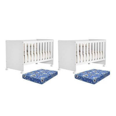 Kit Gêmeos Berço Americano Tico Branco Fosco Com Colchões Baby Physical - Reller Móveis Branco Fosco
