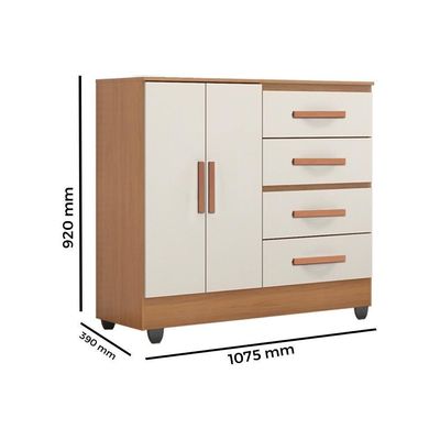 Cômoda Lite 4 Gavetas E 2 Portas Nature Off White - Móveis Leão