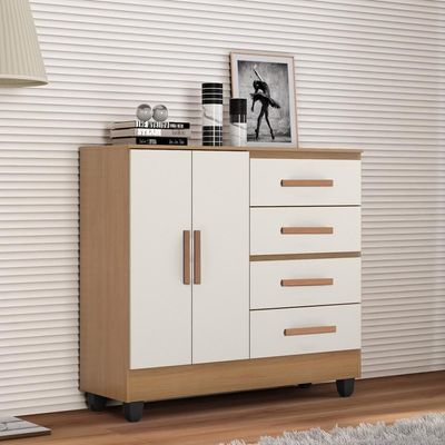 Cômoda Lite 4 Gavetas E 2 Portas Nature Off White - Móveis Leão