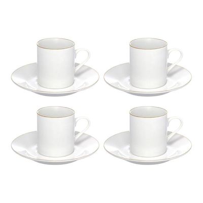 Jogo 4 Xícara De Café Porcelana Borda Dourada Com Pires Royal Premium 90ml Haüskraft