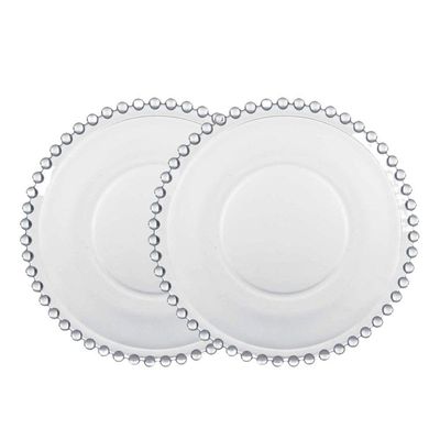 Jogo 2 Prato De Sobremesa Cristal Pearl Clear Transparente Bolinha Wolff 19cm