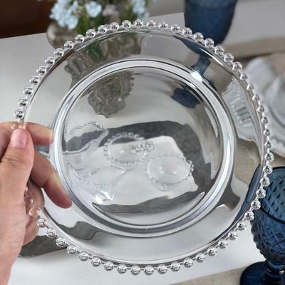 Jogo 2 Prato De Sobremesa Cristal Pearl Clear Transparente Bolinha Wolff 19cm