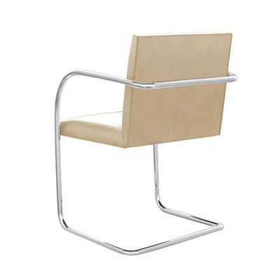 Cadeira Brno Couro Natural Bege Tubular Cromada