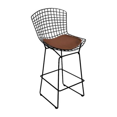 Kit 2 Banquetas Alta Bistrô Bertoia Preta D60 Com Assento Marrom