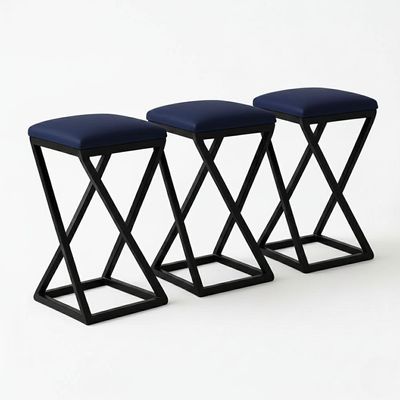Kit 3 Banco Banqueta 80 Cm Alta Bancada Ferro Bistrô Corino Cor:azul Marinho