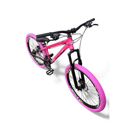 Bicicleta aro26 Vikingx Tuff Câmbios Shimano Freio Hidráulico 21v Freeride aroVmaxx Flame RosaPreto