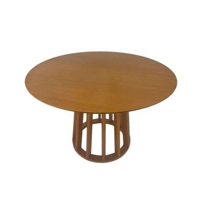 Mesa De Jantar Redonda Em Madeira 130x130cm Base Cone Palito Cerejeira