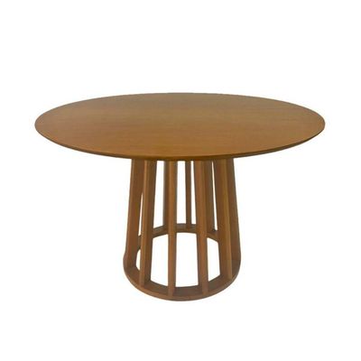 Mesa De Jantar Redonda Em Madeira 130x130cm Base Cone Palito Cerejeira