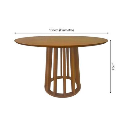 Mesa De Jantar Redonda Em Madeira 130x130cm Base Cone Palito Cerejeira