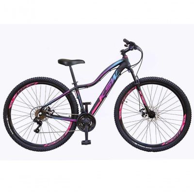 Bicicleta Aro 29 Ksw Mwza Feminina Alumínio 21v Freio A Disco Garfo Suspensão Mtb preto-pink-Azul Tam: 17