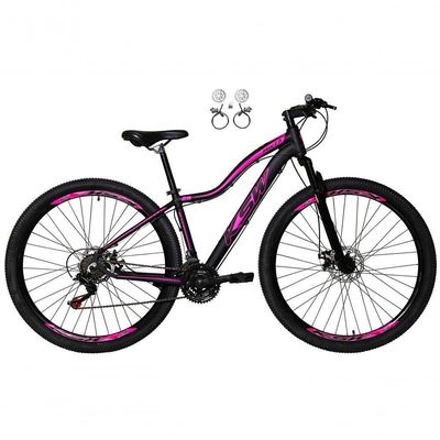 Bicicleta Aro 29 Ksw Mwza Feminina Alumínio 21v Freio Hidraulico Garfo Suspensão Mtb preto-rosa Tam: 17
