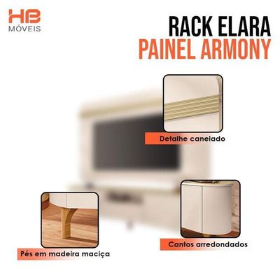 Rack Bancada Elara E Painel Armony Com Mesa De Centro Cadenza Off White Champanhe - Hb Móveis