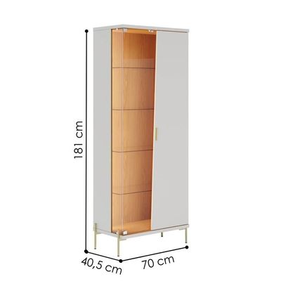 Cristaleira Porta De Vidro Com Led Sena 181x70 Cm Pes Metal Clb Off White Matte Freijo Clb Off White Matte Freijo
