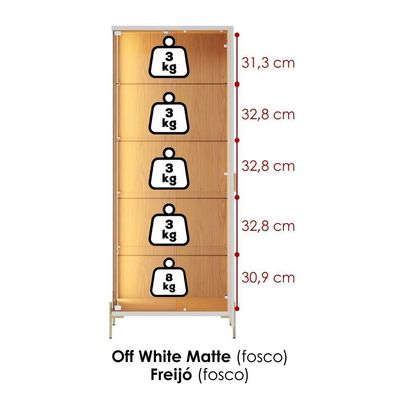 Cristaleira Porta De Vidro Com Led Sena 181x70 Cm Pes Metal Clb Off White Matte Freijo Clb Off White Matte Freijo