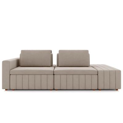 Sofá Ilha E Puff Sala Living 265cm Siesta M22 Veludo Bege - Mpozenato