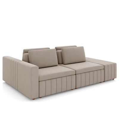 Sofá Ilha E Puff Sala Living 265cm Siesta M22 Veludo Bege - Mpozenato