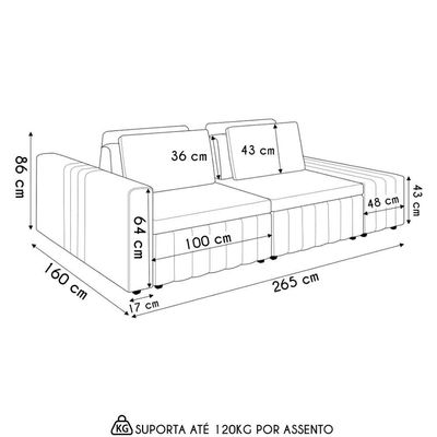 Sofá Ilha E Puff Sala Living 265cm Siesta M22 Veludo Bege - Mpozenato