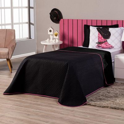 Kit Cobre Leito Infantil Solteiro 02 Peças Castela Boiadeira Preto Com Fronha Estampada - Decoração Country Menina