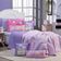 Kit Cobre Leito Colcha Casal Padrão Gatinhos Rosa/lilás Dupla Face Com Almofadas Estampadas 07 Peças