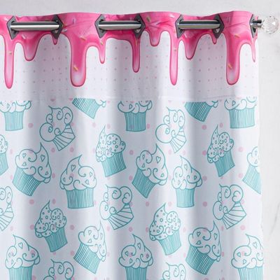 Cortina 2 Metros Para Quarto Estampada Infantil Cake Donuts Pink/tiffany 2,00m X 1,50m Para Varão Simples