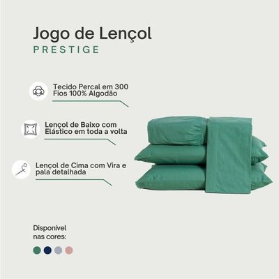 Jogo De Cama Lençol Solteiro Prestige Com Fronha 03 Peças - Tecido Liso Percal 300 Fios 100% Algodão Original Cor Verde