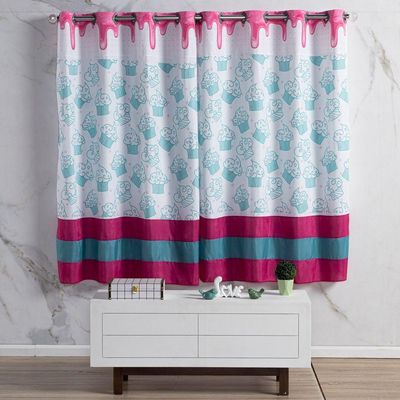Cortina 2 Metros Para Quarto Estampada Infantil Cake Donuts Pink/tiffany 2,00m X 1,50m Para Varão Simples