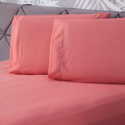 Jogo De Cama Lençol Queen Essential Liso Rosê Com Fronhas 03 Peças - Percal Soft 200 Fios