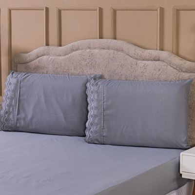 Jogo De Cama Lençol King Sublime Bordado Inglês Percal 300 Fios Com Fronhas 04 Peças - Toque Acetinado Cor Cinza