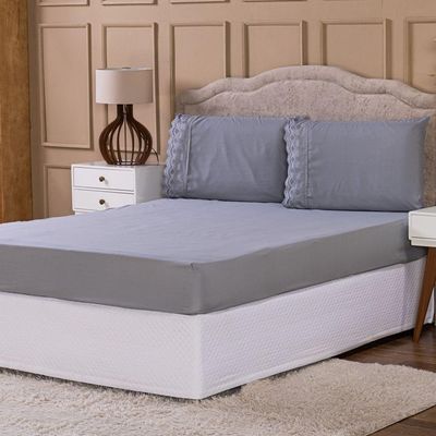 Jogo De Cama Lençol King Sublime Bordado Inglês Percal 300 Fios Com Fronhas 04 Peças - Toque Acetinado Cor Cinza
