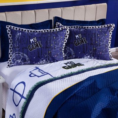 Jogo De Cama Lençol Casal Padrão Futebol Game Branco Com Fronhas E Virol Estampados 04 Peças - Percal 200 Fios