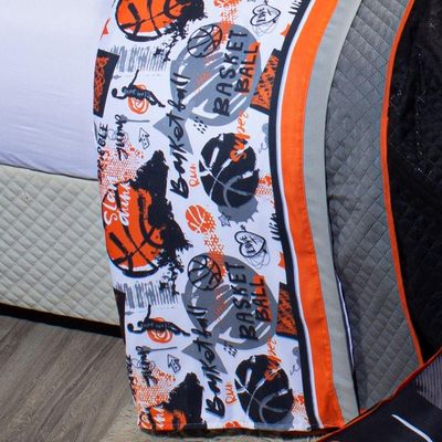 Jogo De Cama Lençol Casal Padrão Basquete Branco Com Fronhas E Virol Estampados 04 Peças - Percal 200 Fios