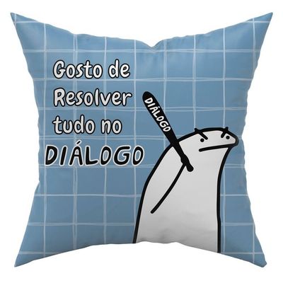 Almofada Estampada Avulsa Cheia Flork Meme Humor Com Frases 45cm X 45cm Com Refil Estampa Resolver No Dialogo