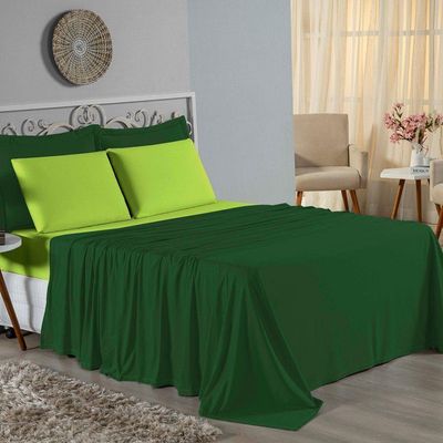 Jogo De Cama Queen Nobre 4 Peças Lençol Com Elástico De 30cm De Altura Malha 100% Algodão - Verde-bandeira / Pistache