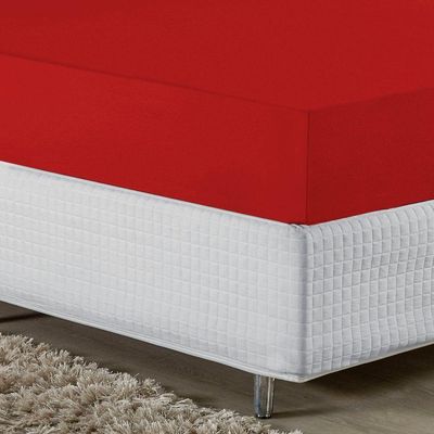 Lençol Com Elástico Queen Nobre 1 Peça 30cm De Altura Malha 100% Algodão - Vermelho